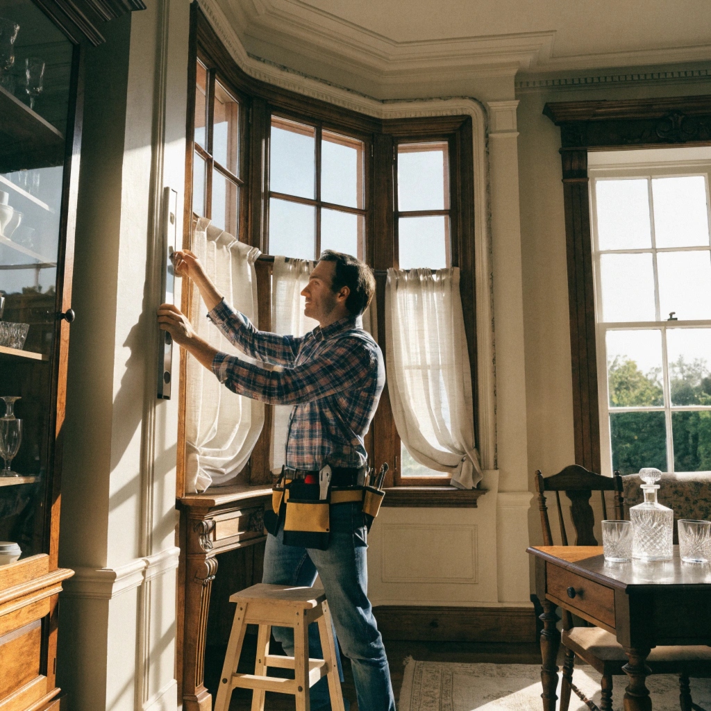 Bay window curtain rail