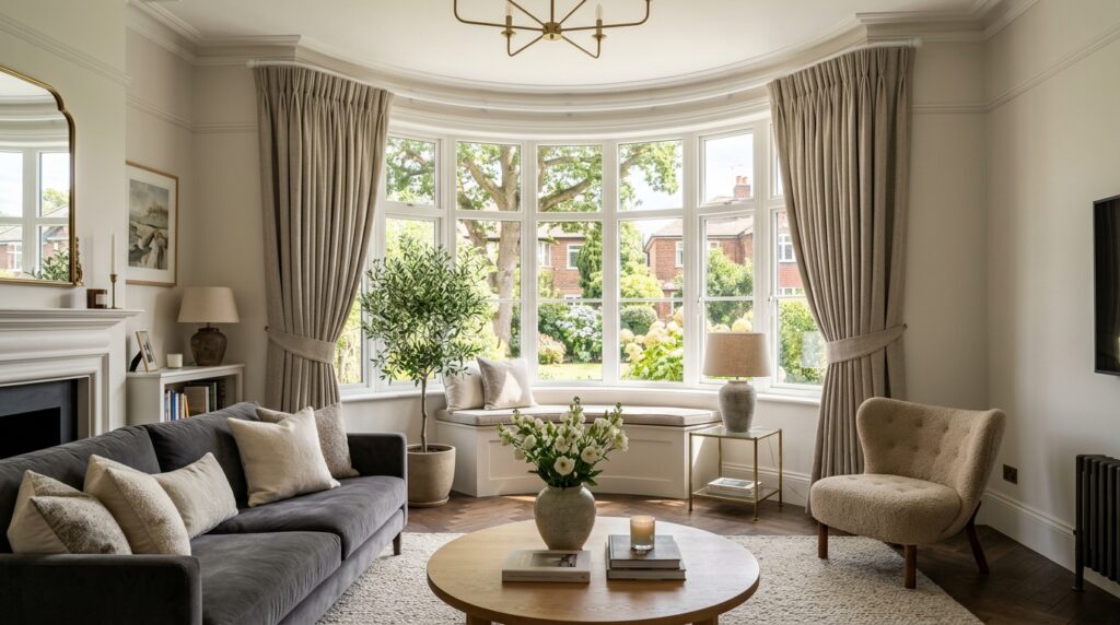 Flexible curtain rail for bay windows